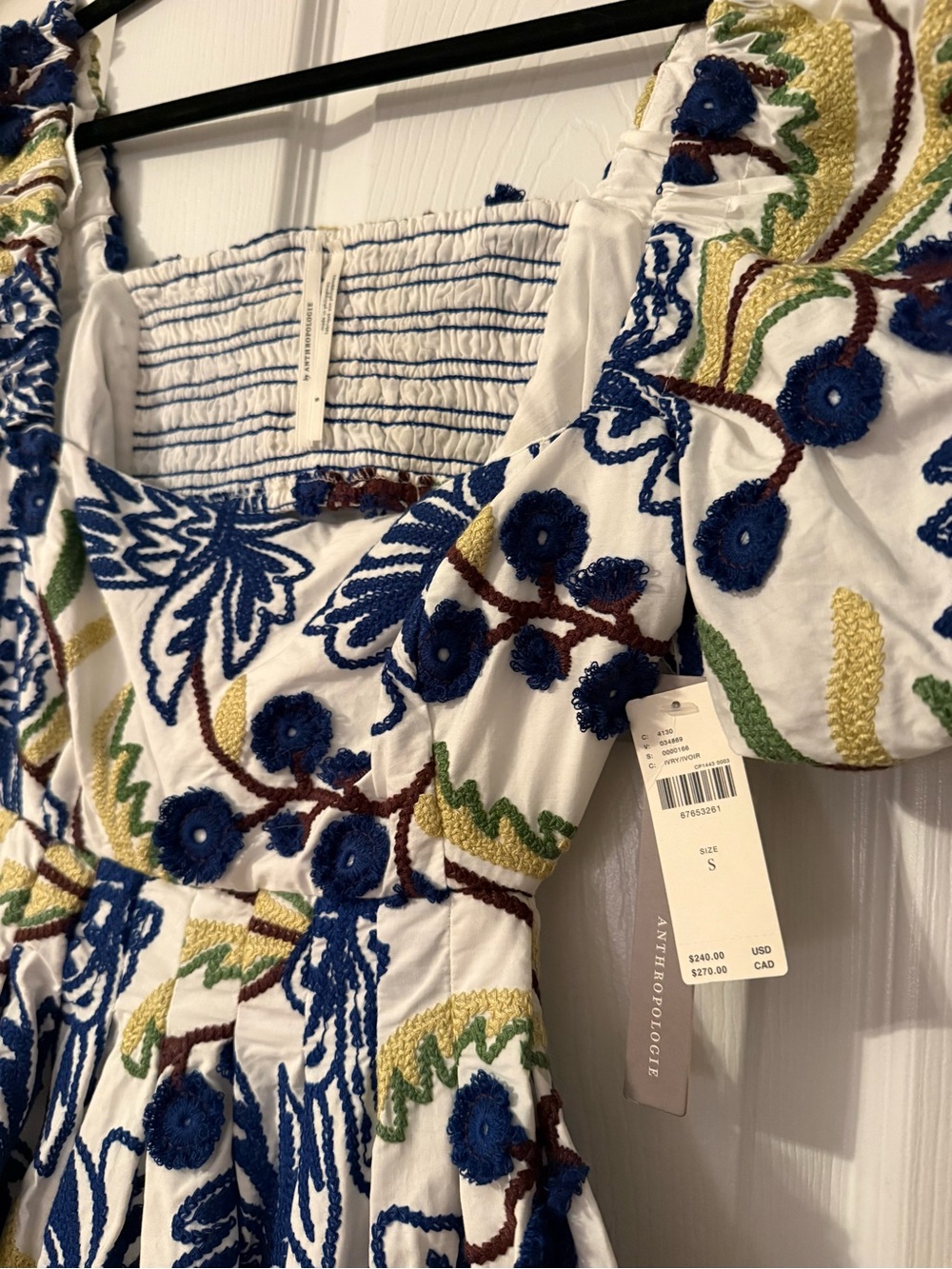 Anthropologie White Mini Dress with Blue Floral Embroidery - Picture 3 of 4